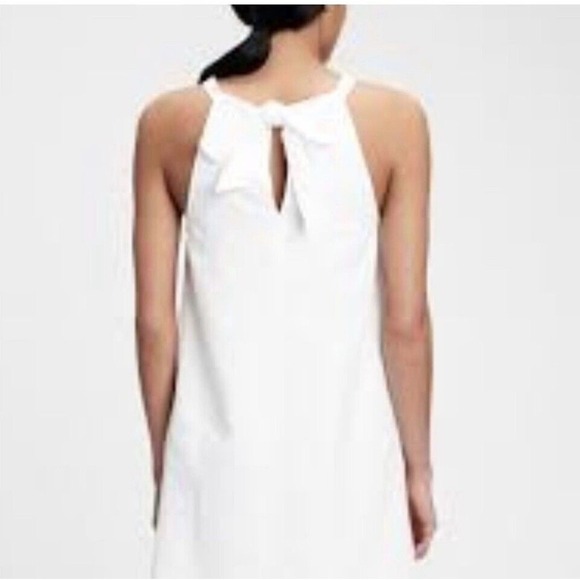 GAP Tie Back Halter Dress White Sz 6 NWT Pockets Sheath Mini Casual 100%… - Picture 2 of 12